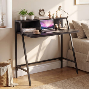 31.5" Industrial Desk with Raised Shelf Metal Frame-Black