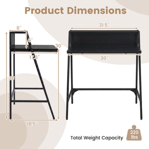 31.5" Industrial Desk with Raised Shelf Metal Frame-Black