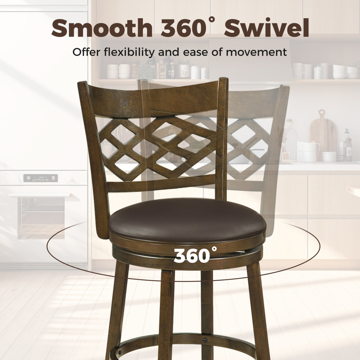 31 Inch Counter Height Bar Stools Set of 2 with Rubber Wood Frame-31 Inch