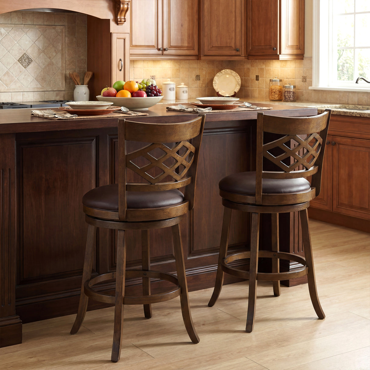 31 Inch Counter Height Bar Stools Set of 2 with Rubber Wood Frame-31 Inch