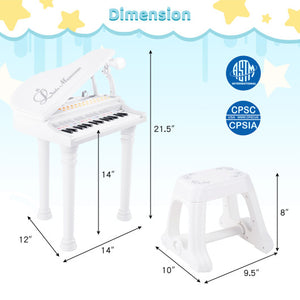 31 Keys Kids Piano Keyboard with Stool and Piano Lid-White