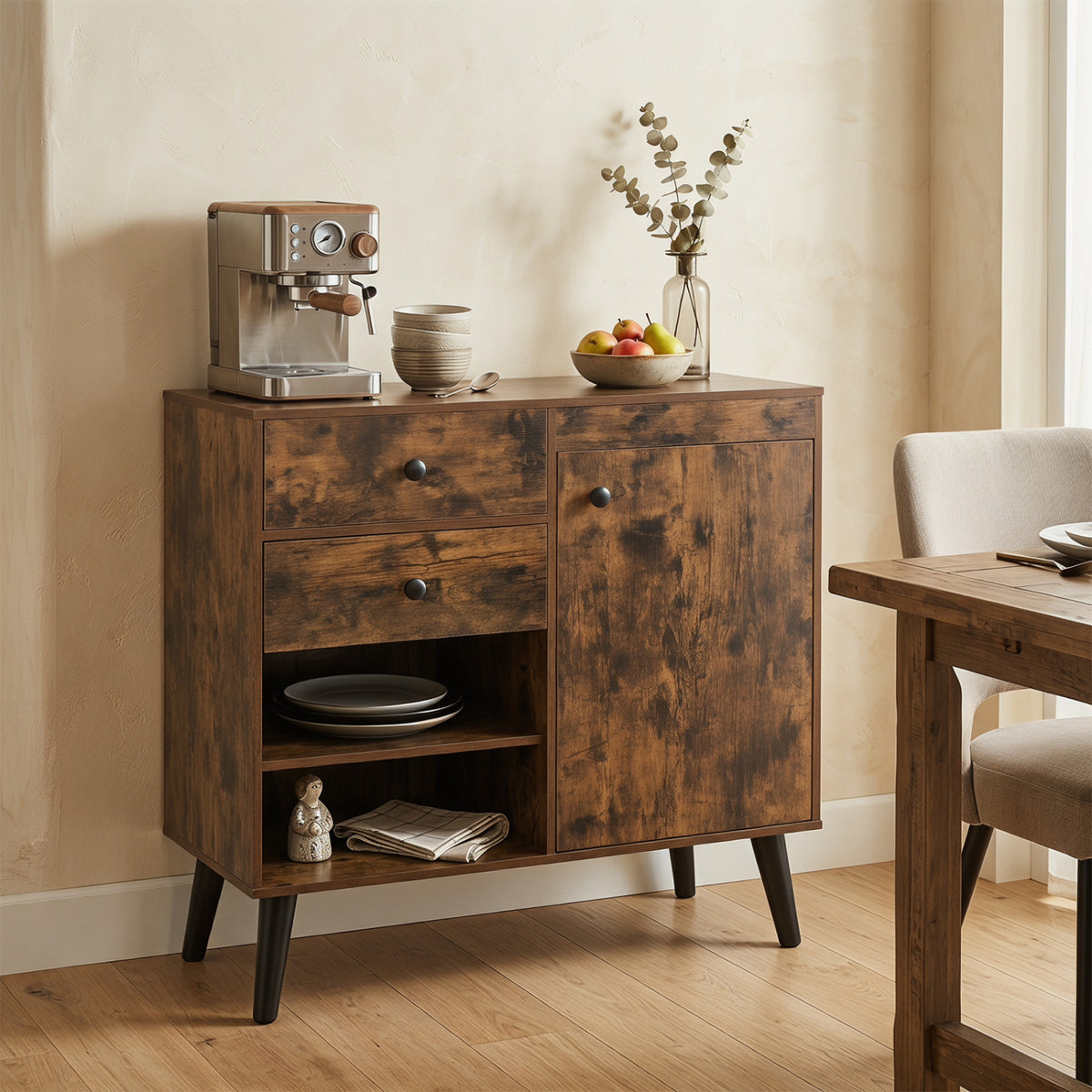 31" Sideboard Cabinet with 2 Open Compartments and 2 Drawers-Rustic Brown
