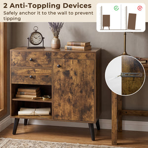 31" Sideboard Cabinet with 2 Open Compartments and 2 Drawers-Rustic Brown