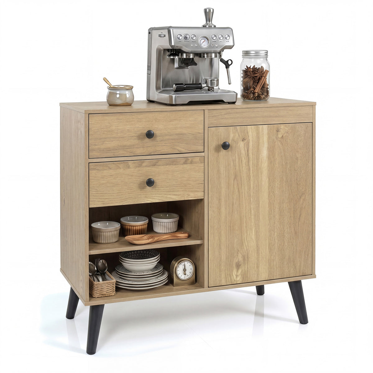 31" Sideboard Cabinet with 2 Open Compartments and 2 Drawers-Natrual