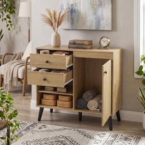 31" Sideboard Cabinet with 2 Open Compartments and 2 Drawers-Natrual