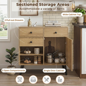 31" Sideboard Cabinet with 2 Open Compartments and 2 Drawers-Natrual