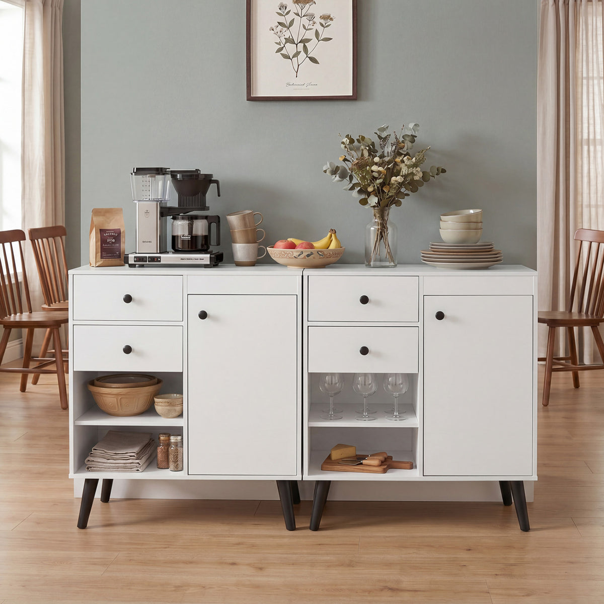 31" Sideboard Cabinet with 2 Open Compartments and 2 Drawers-White