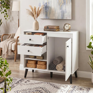 31" Sideboard Cabinet with 2 Open Compartments and 2 Drawers-White