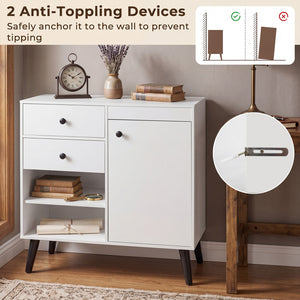 31" Sideboard Cabinet with 2 Open Compartments and 2 Drawers-White