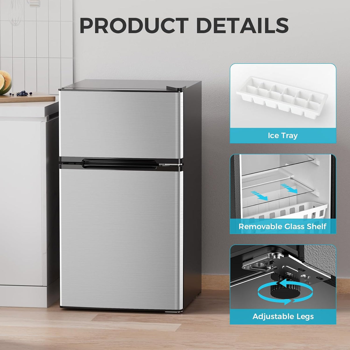 3.2 Cu.Ft Mini Fridge with Freezer, Double Door Compact Refrigerator 58087RRE0