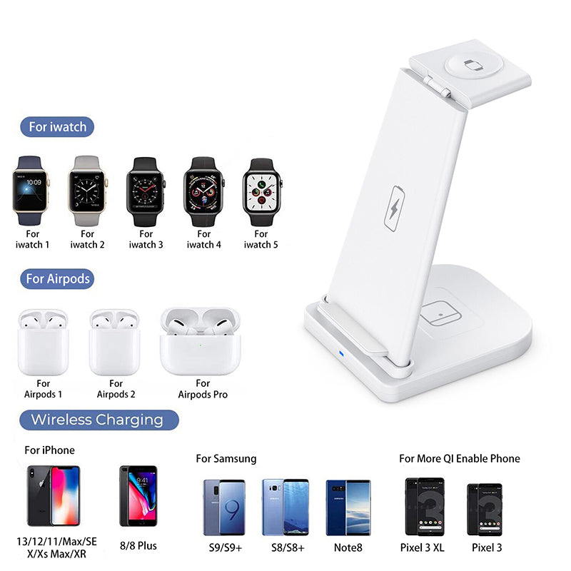 3-in-1 Fast Wireless Charging Stand for Phones, Apple Watch & AirPods by Infinite Basics