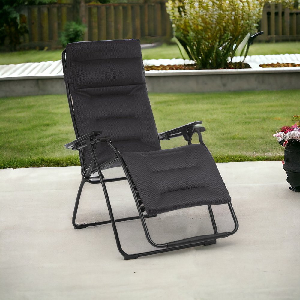 30" Gray Steel Outdoor Zero Gravity Chair with Gray Cushion