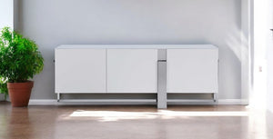 91" White Glass Frame Console Table