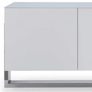 91" White Glass and Stainless Steel Frame Console Table