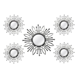 Set of Five Silver Sunburst Metal Framed Mirror Set
