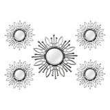 Set of Five Silver Sunburst Metal Framed Mirror Set