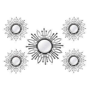 Set of Five Silver Sunburst Metal Framed Mirror Set