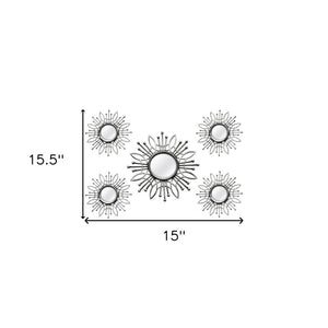 Set of Five Silver Sunburst Metal Framed Mirror Set
