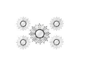Set of Five Silver Sunburst Metal Framed Mirror Set