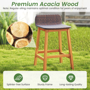 Solid Acacia Wood Bar Stools Set of 2 with Backrests and Footrests for Porch-Brown