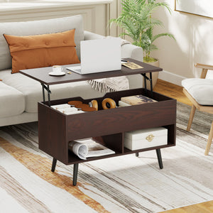 31.5 Inch Lift-Top Coffee Table with Hidden Storage and 2 Open Shelves-Broen