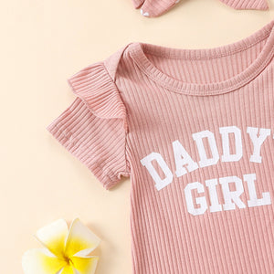 Flounced Sleeve Romper Fake Drawstring Shorts Two-piece Set