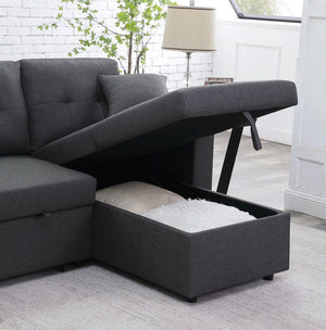 Dennis - Linen Fabric Reversible Sleeper Sectional With Storage Chaise And 2 Stools by Couch.com