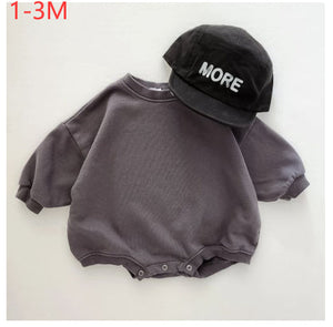Baby Solid Color Loose Fitting Long Sleeved Jumpsuit