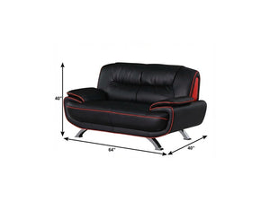 64" Black And Silver Faux Leather Loveseat