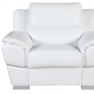 48" White And Silver Leather Match Club Chair