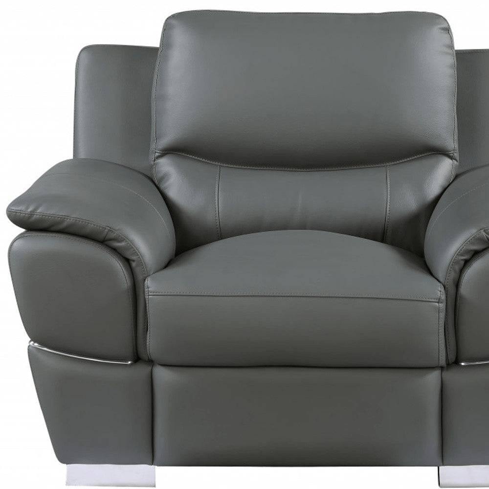 48" Gray And Silver Leather Match Club Chair