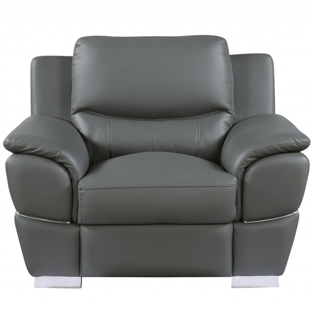 48" Gray And Silver Leather Match Club Chair