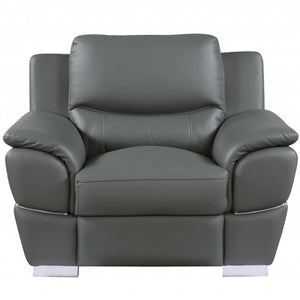 48" Gray And Silver Leather Match Club Chair