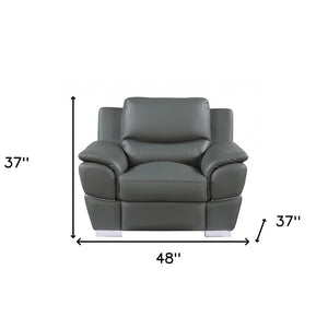 48" Gray And Silver Leather Match Club Chair