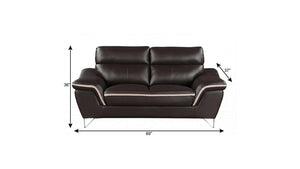 69" Brown And Silver Faux Leather Love Seat