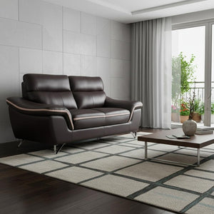 69" Brown And Silver Faux Leather Love Seat
