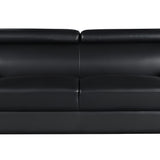 86" Black Leather Sofa With Silver Legs