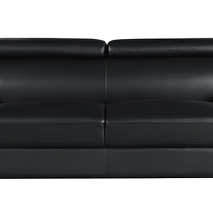 86" Black Leather Sofa With Silver Legs