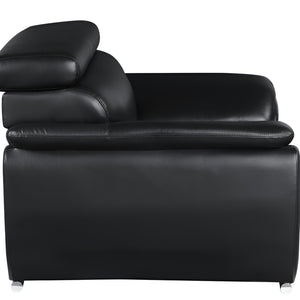 86" Black Leather Sofa With Silver Legs