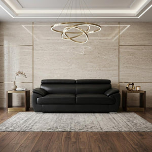 86" Black Leather Sofa With Silver Legs