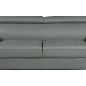 86" Gray Leather Sofa With Silver Legs