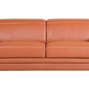89" Camel Italian Leather Sofa With Silver Legs