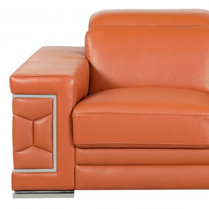 71" Camel And Silver Genuine Leather Love Seat