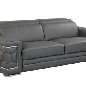 89" Dark Gray Italian Leather Sofa With Silver Legs