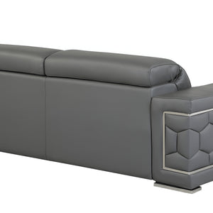 89" Dark Gray Italian Leather Sofa With Silver Legs