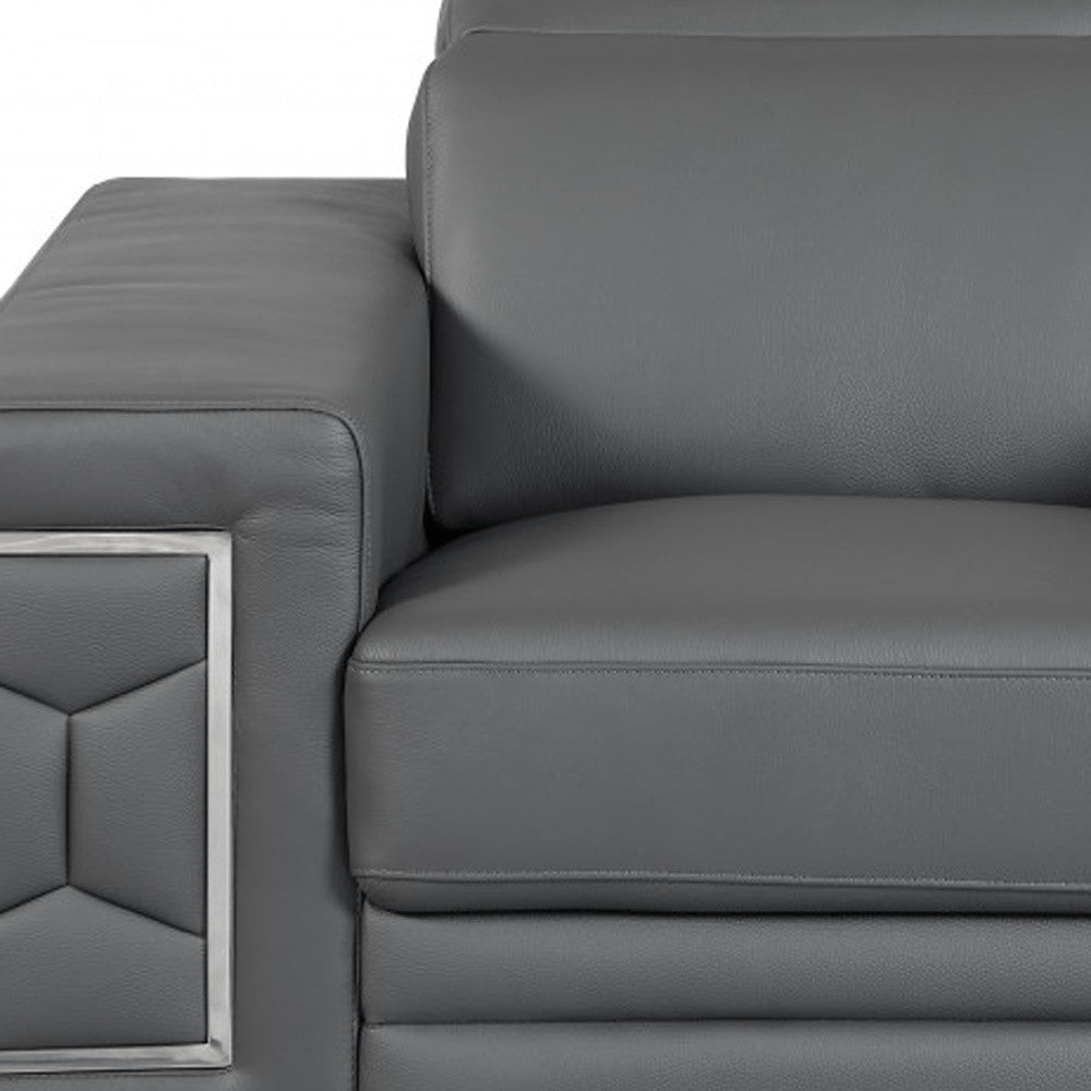 47" Dark Gray And Silver Genuine Leather Arm Chair