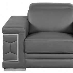 47" Dark Gray And Silver Genuine Leather Arm Chair