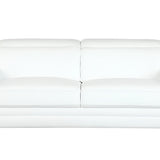 89" White Italian Leather Sofa With Silver Legs