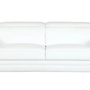 89" White Italian Leather Sofa With Silver Legs