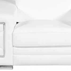 47" White And Silver Genuine Leather Arm Chair